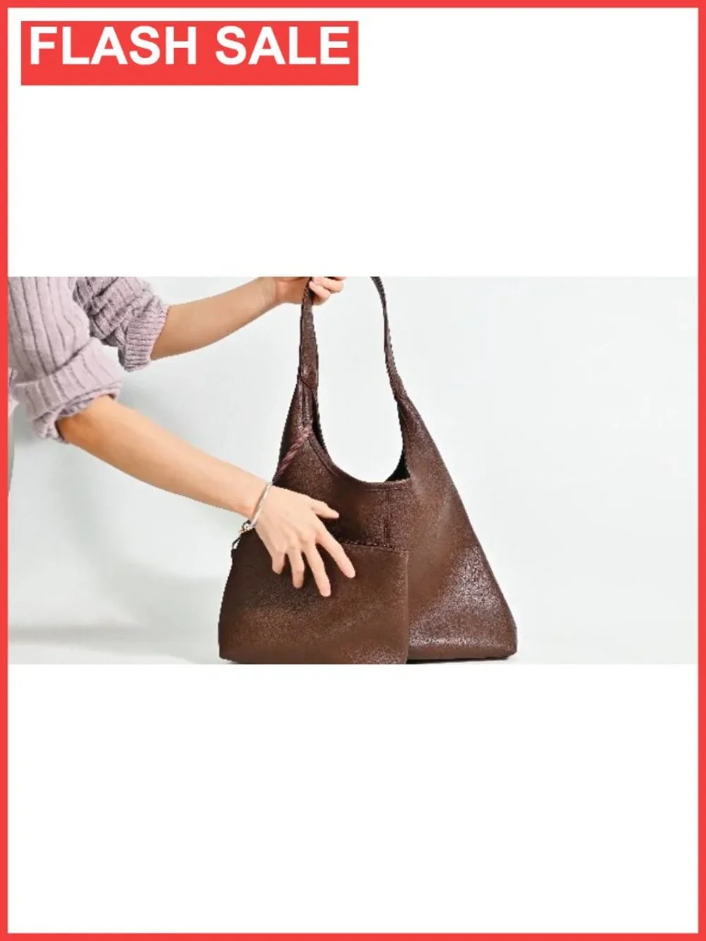 Slouchy Vegan Leather Hobo Shoulder Bag with Zip Pouch & Key Leash
